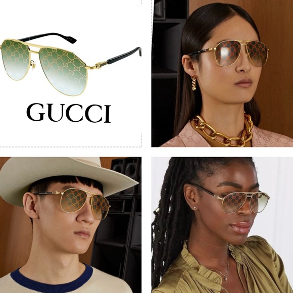 GREEEN MIRROR “GG” LOGO PILOT AVIATOR GOLD METAL SUNGLASSES AS SEEN ON GARCELLE - Picture 4 of 16